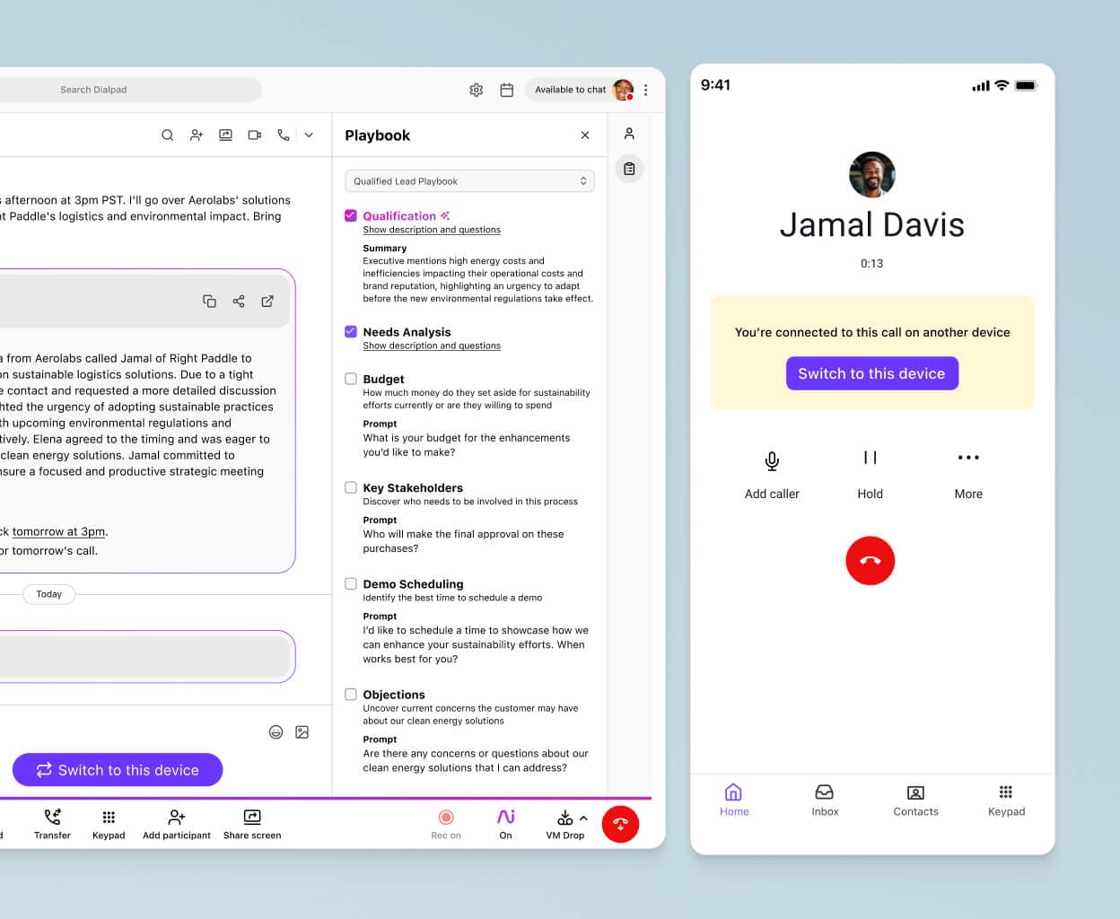 Screenshot of Dialpads Ai Playbooks feature