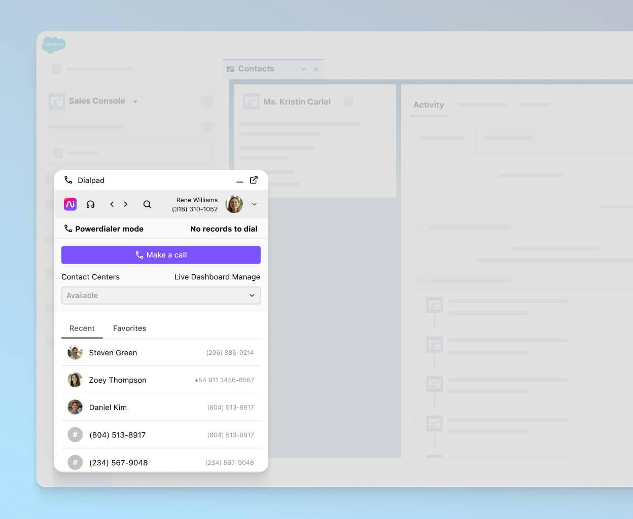 Screenshot of Dialpads integration with Salesforce