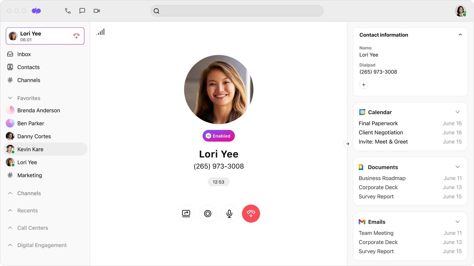 Screenshot of Dialpads Google Workspace integration automatically pulling contact information