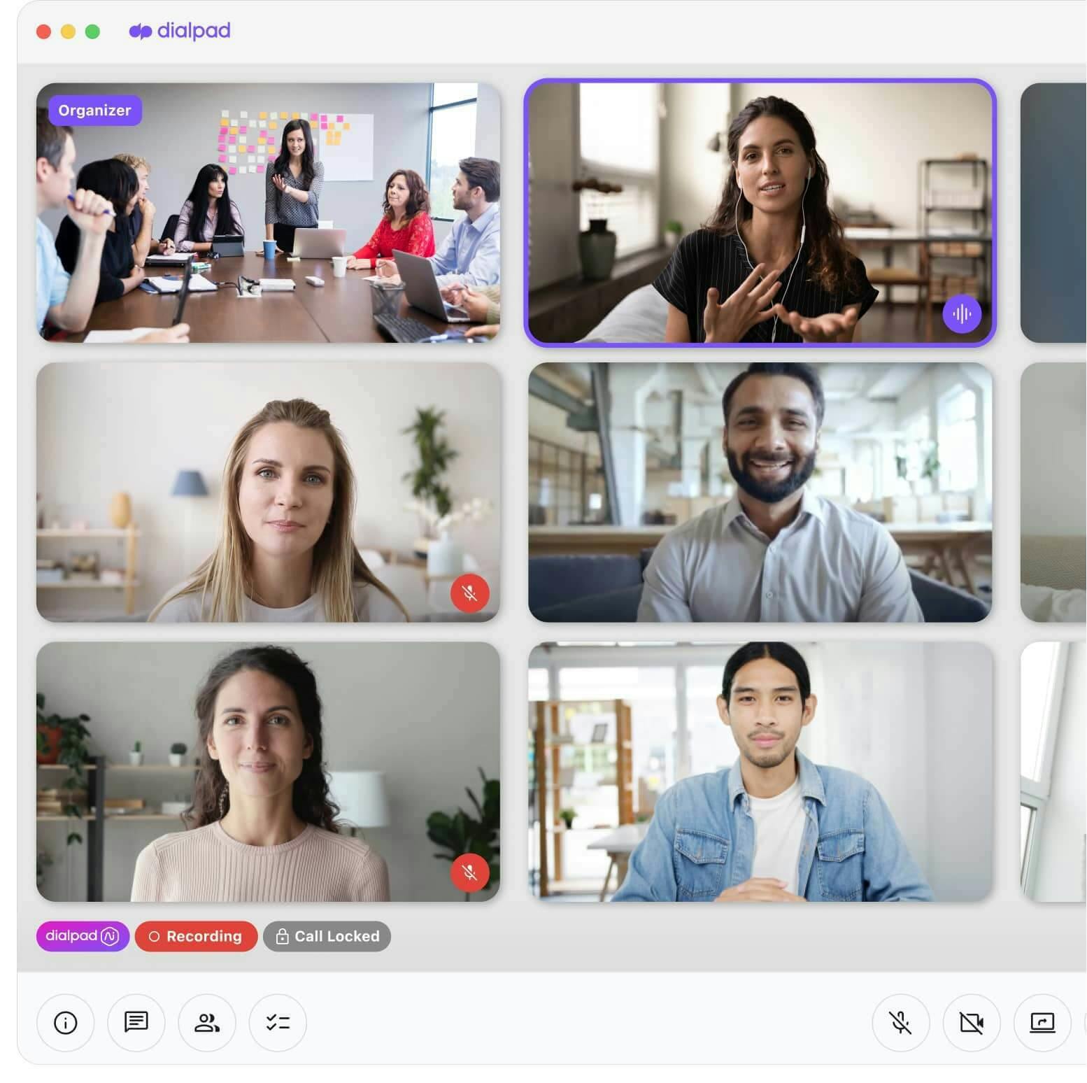 Screenshot of an ongoing video conference on Dialpad's desktop app