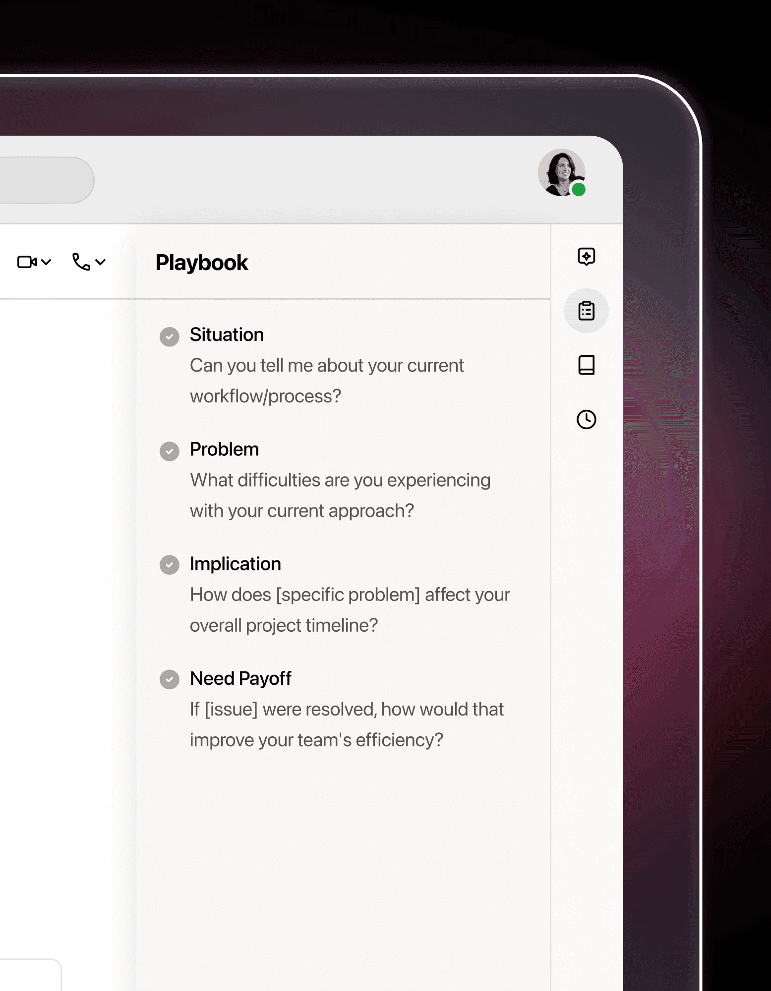 screenshot of the SPIN template in Dialpad's Ai Playbooks interface