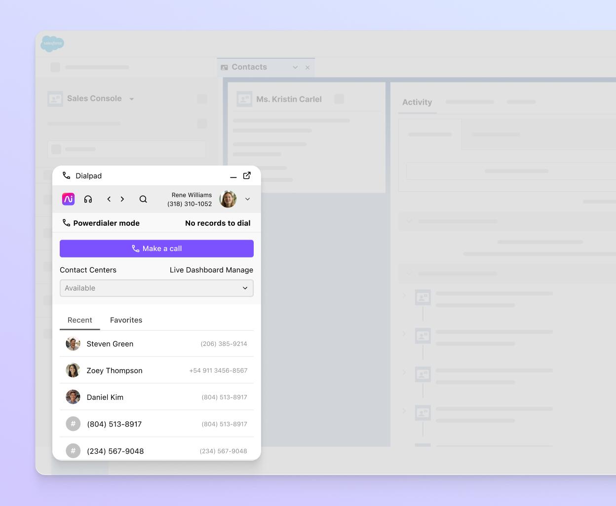 Screenshot of Dialpads integration with Salesforce
