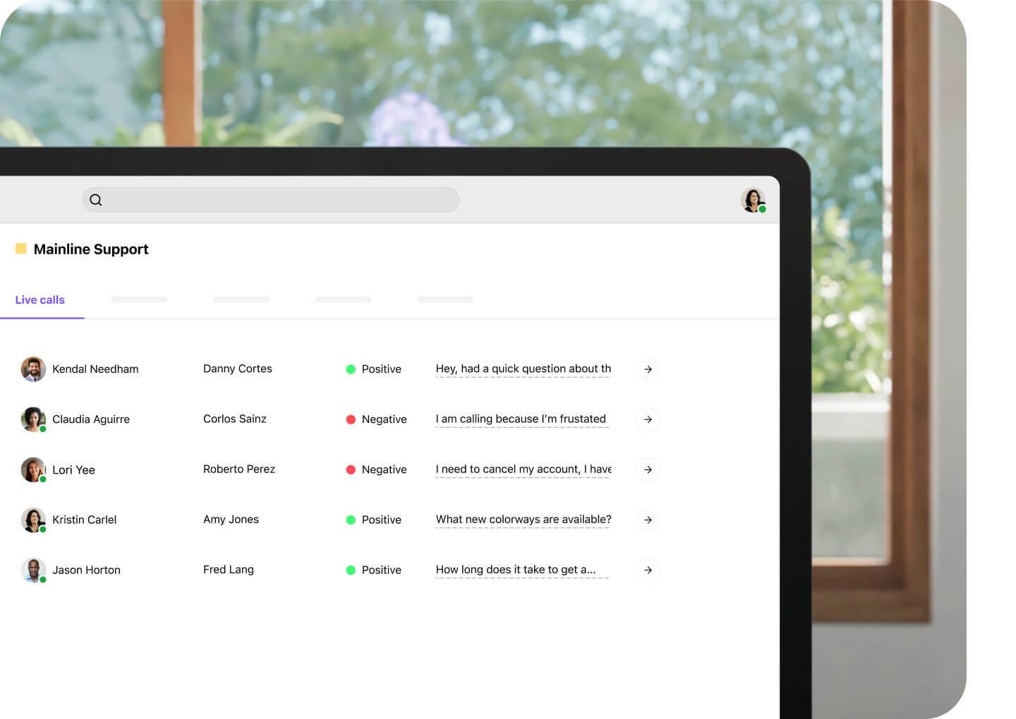 Screenshot of Dialpad Ai analyzing the sentiment of multiple calls in real time