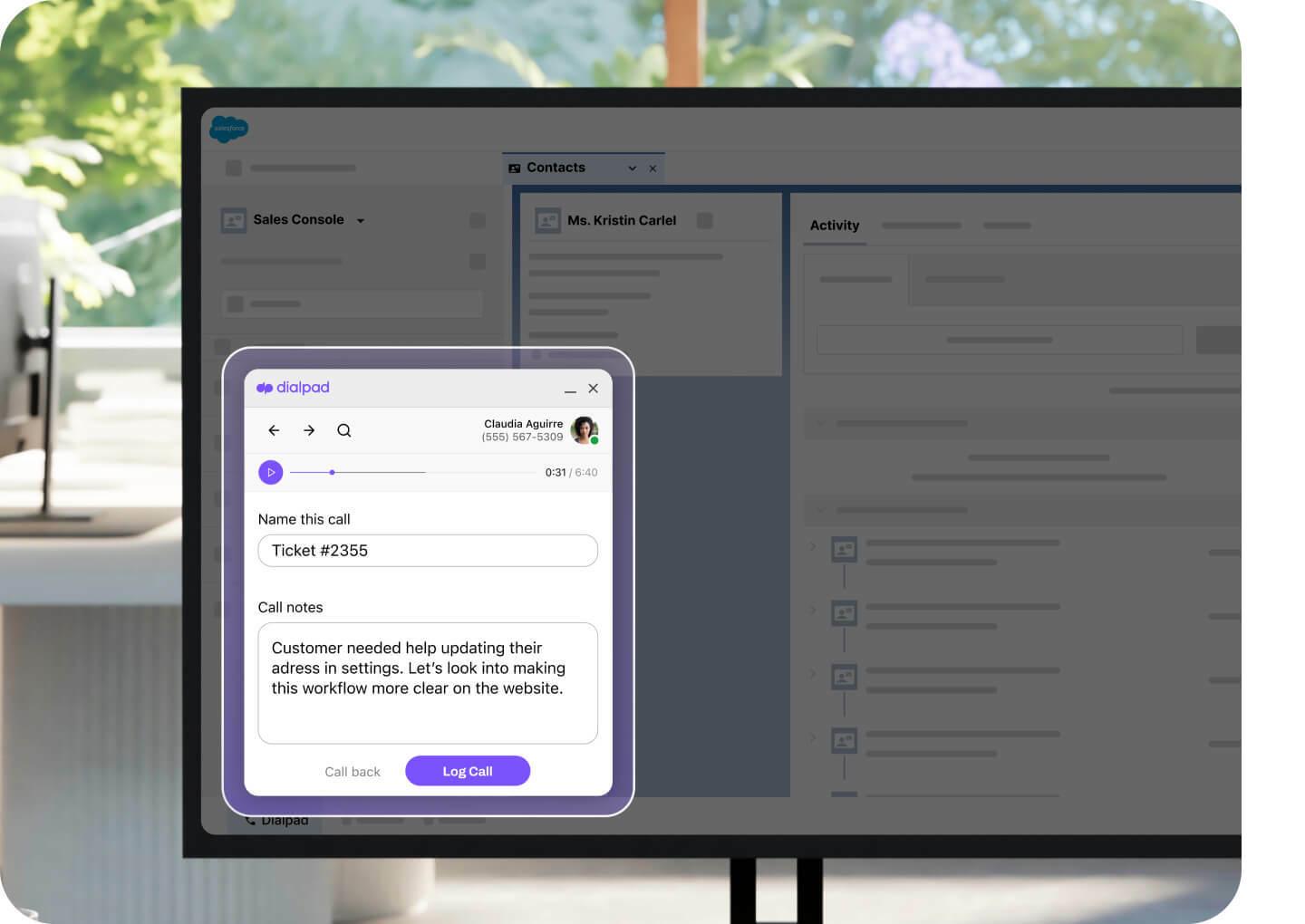 Screenshot of Dialpads integration with Salesforce