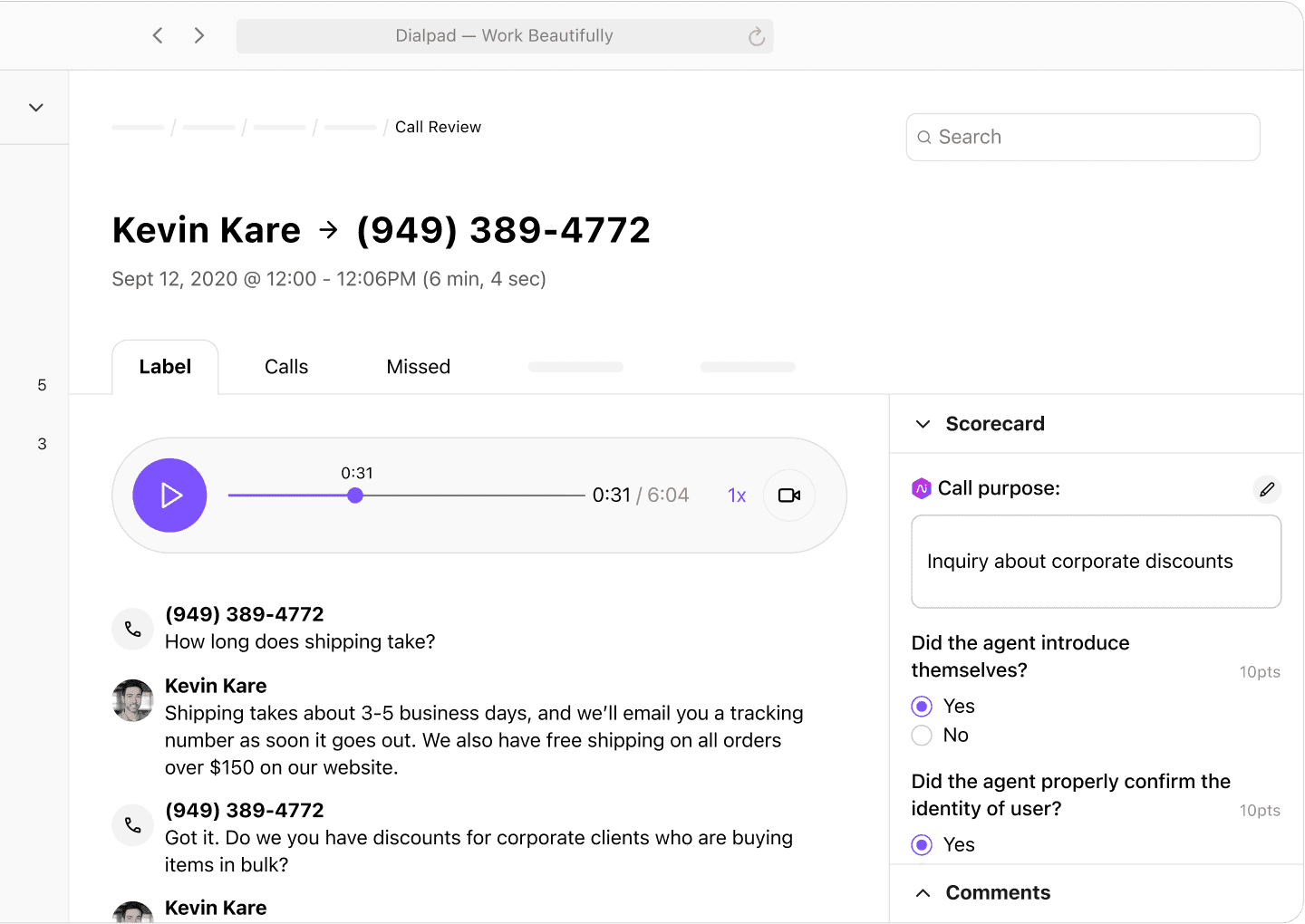 Dialpad Call Review