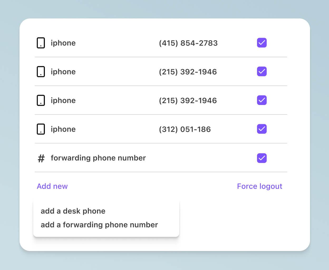 Screenshot of adding a call forwarding number from Dialpad’s online dashboard