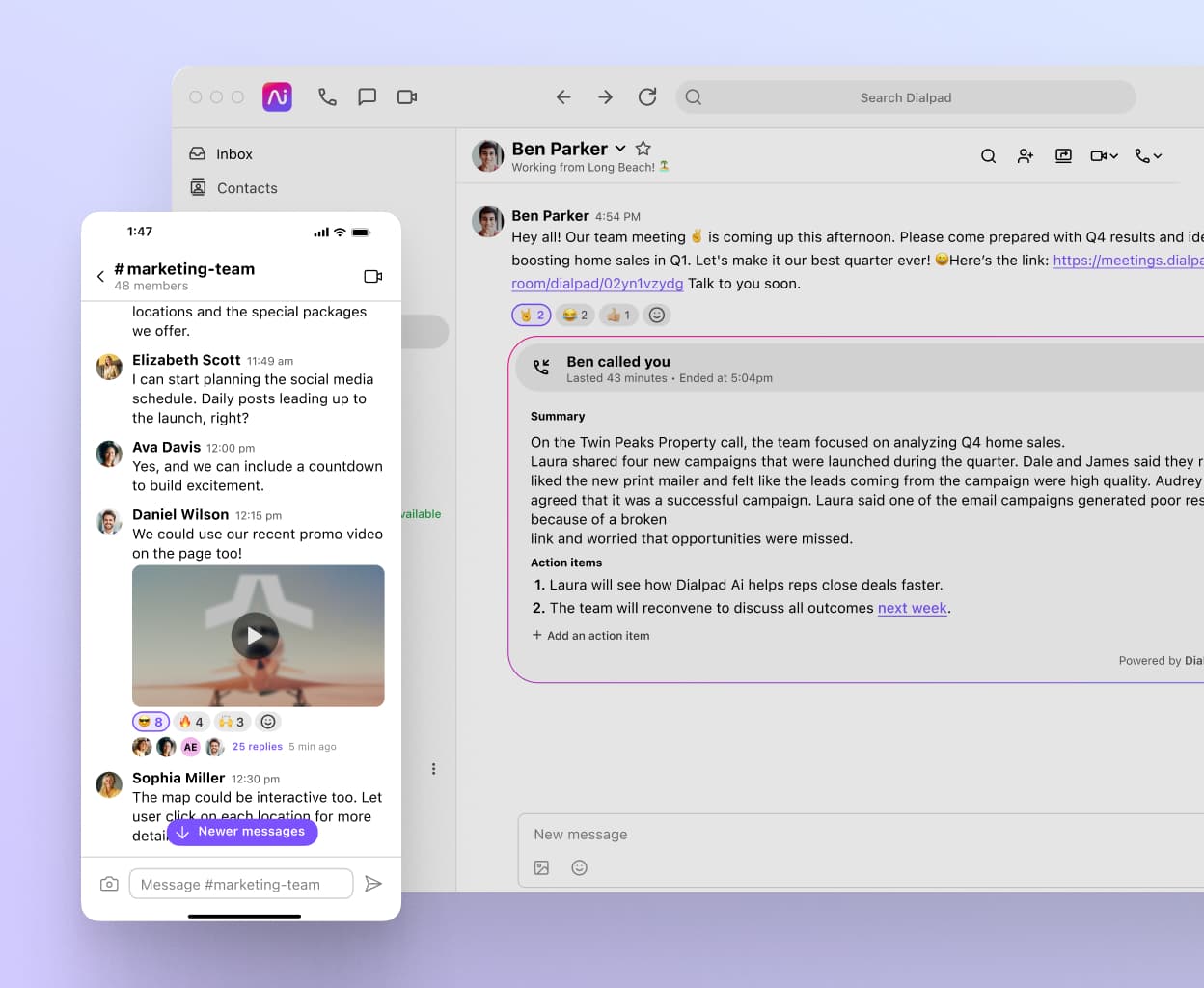 Screenshot of a video conference happening in Dialpad's desktop app