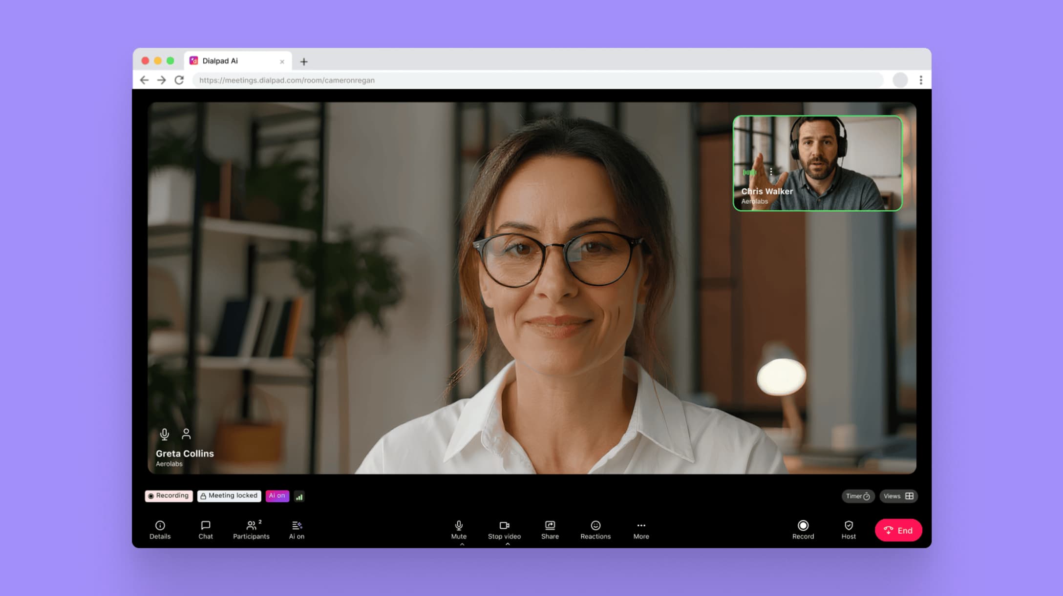 Browser-based video conferencing interface in Dialpad showing VTC equipment compatibility for business meetings.