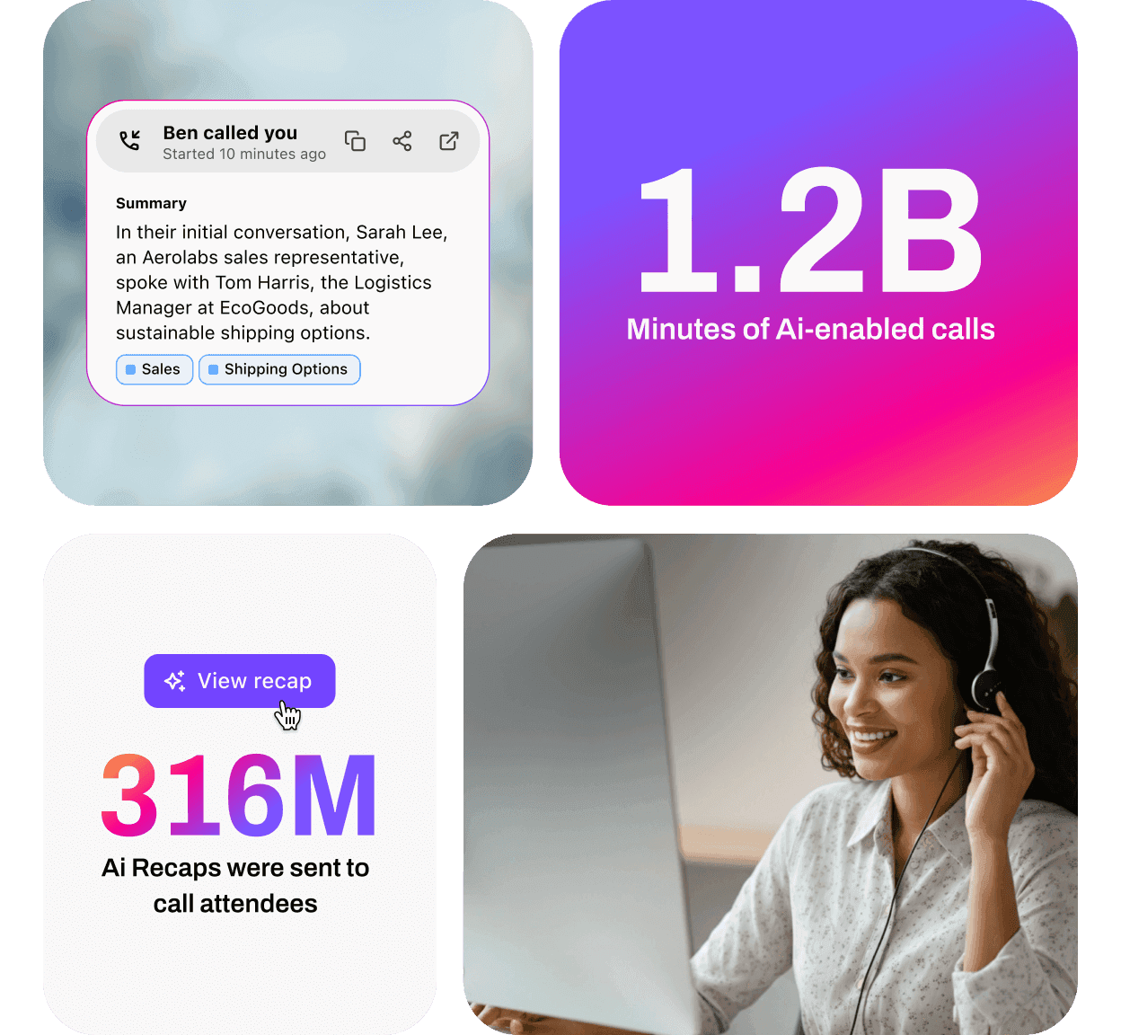 A graphic showcasing Dialpads AI Recaps feature