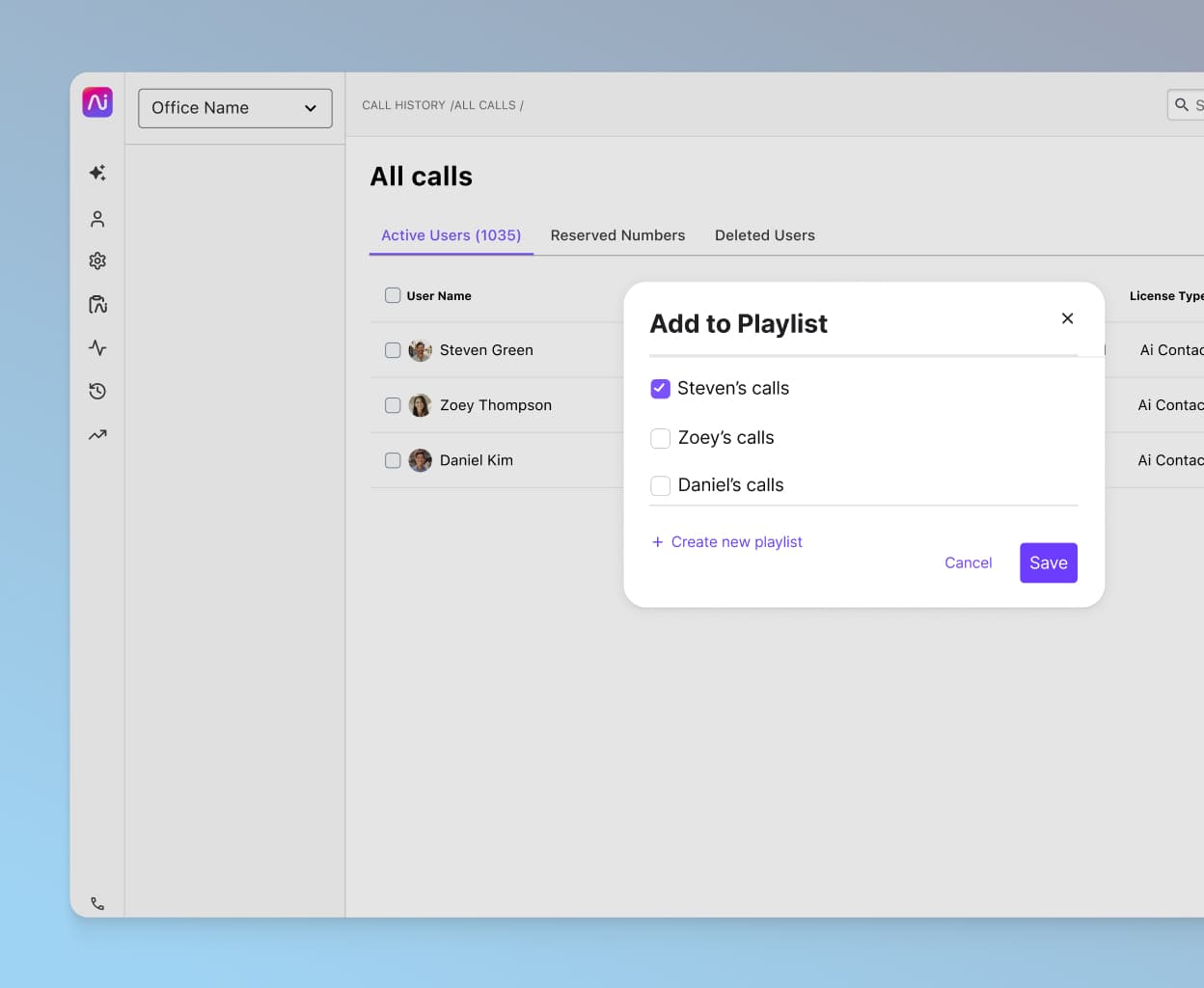 Creating a coaching call playlist in Dialpad