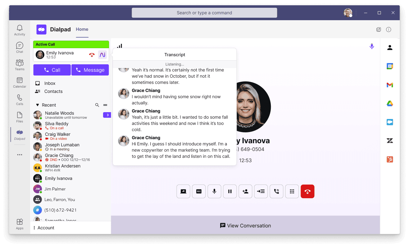 Dialpad real time transcription in MS teams