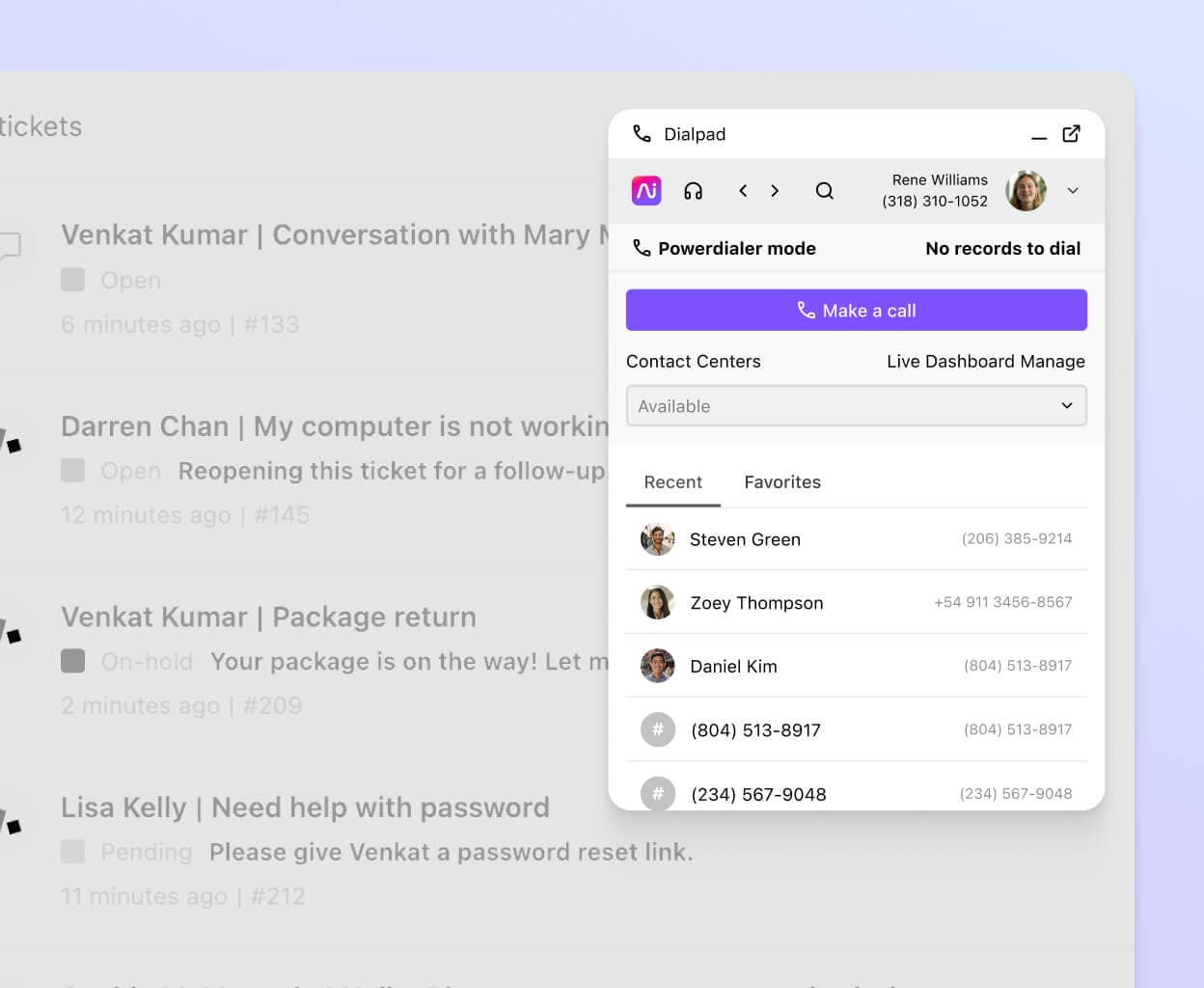 Screenshot of Dialpads integration with another software