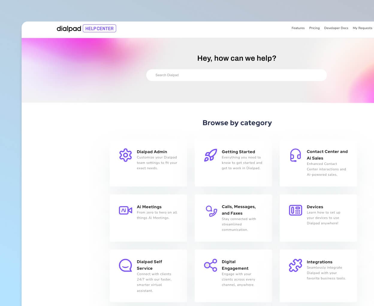 Screenshot of Dialpad's online help centre
