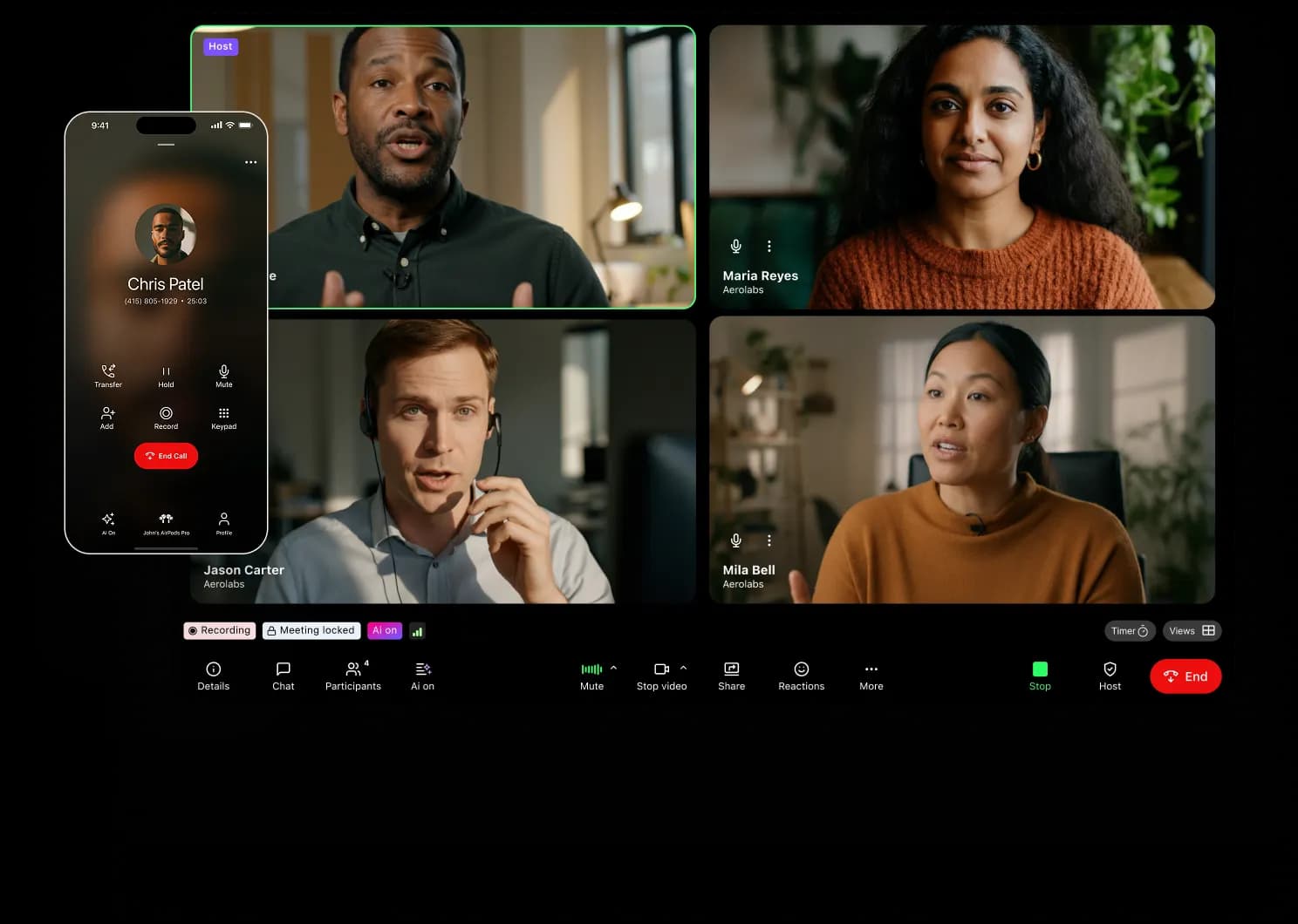 Images of people using Dialpad communications tools