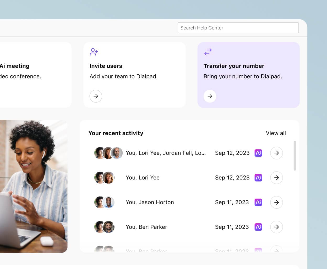 Screenshot of porting a phone number from Dialpad's online dashboard