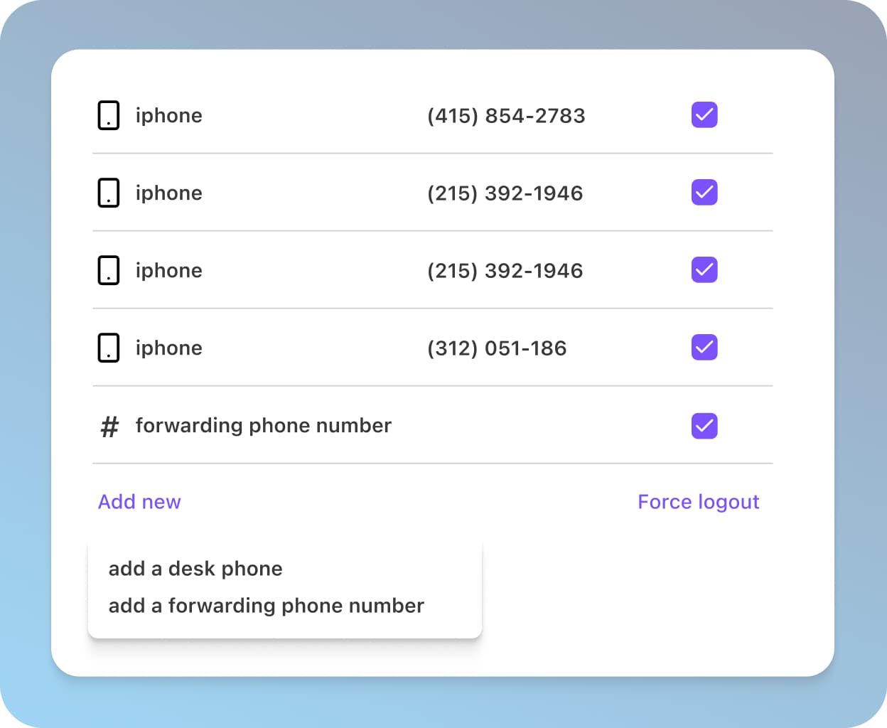 Adding a call forwarding number from Dialpad’s online dashboard.