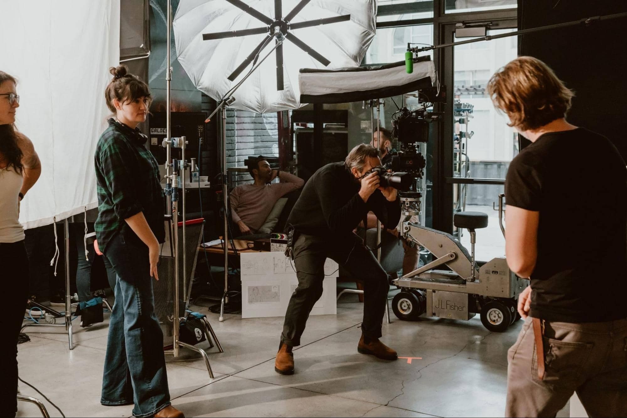 The crew in action shooting the very first scene of The Good Ai