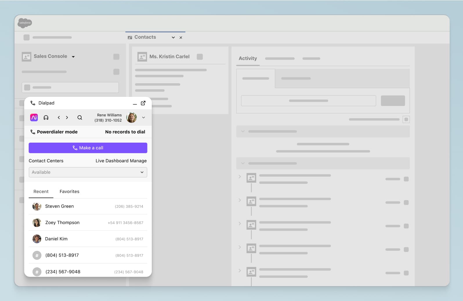 Screenshot of Dialpads integration with Salesforce