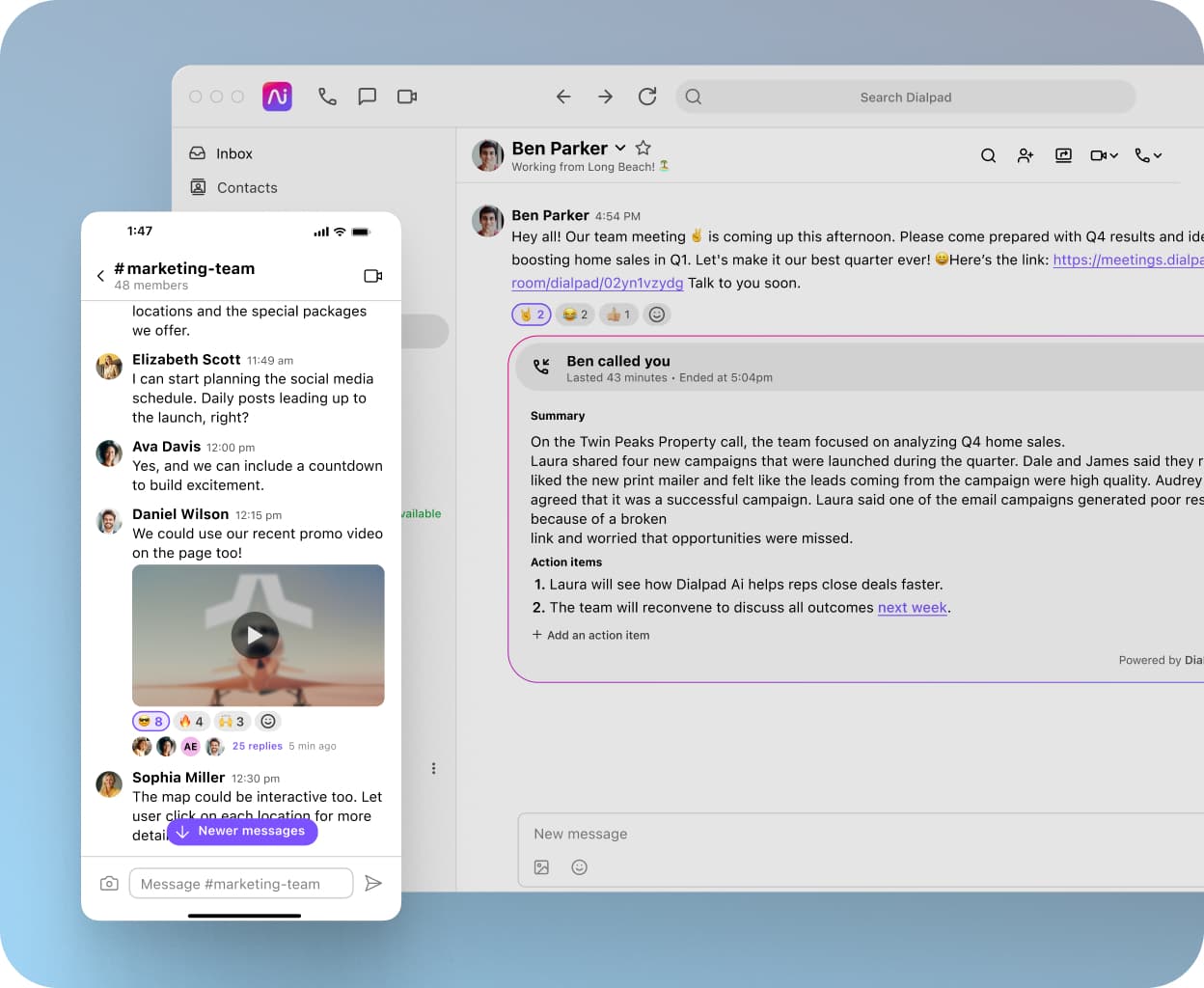 Sending an SMS text message from Dialpad's desktop app.