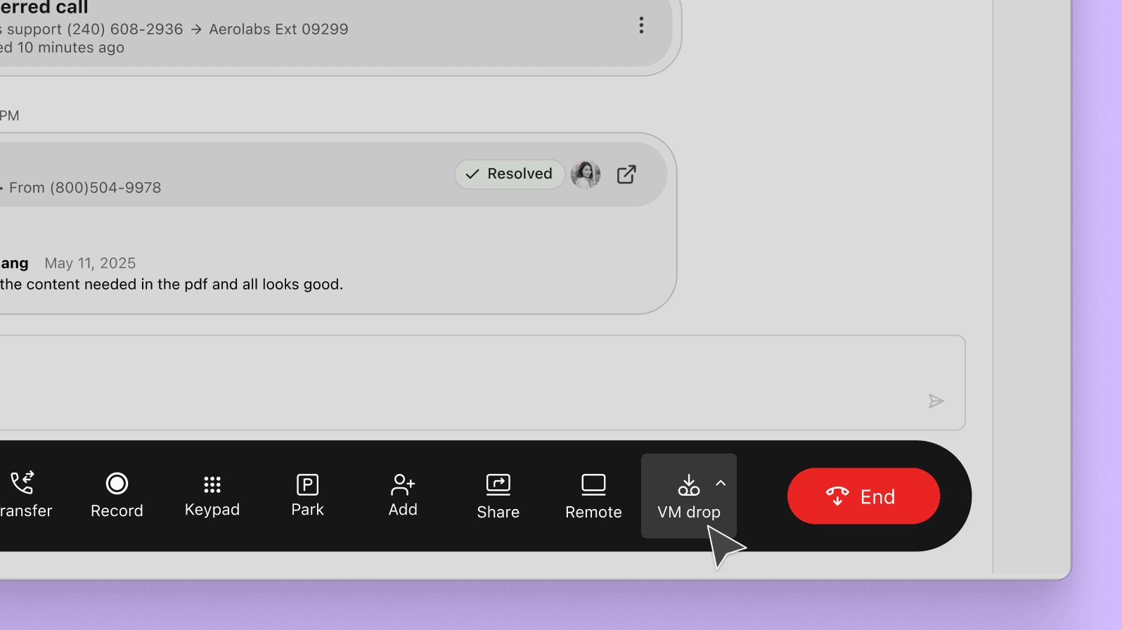 Dialpad's voicemail drop feature which lets sales reps drop in a pre recorded message when they hit prospects' voicemails