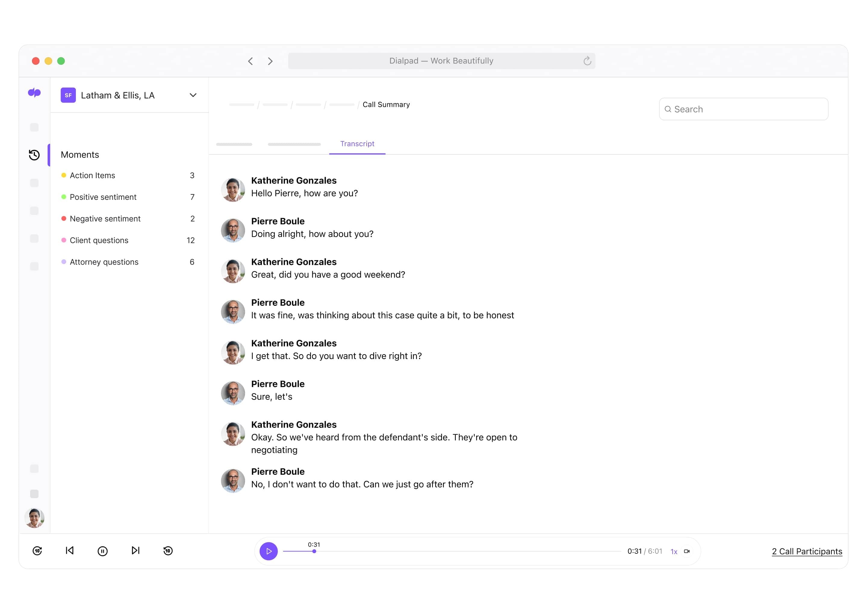 Ai call summary transcript legal