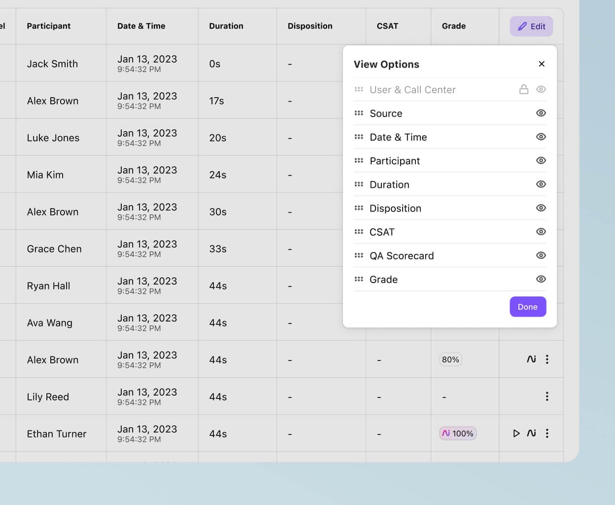 Screenshot showing how to filter the call history view in Dialpad