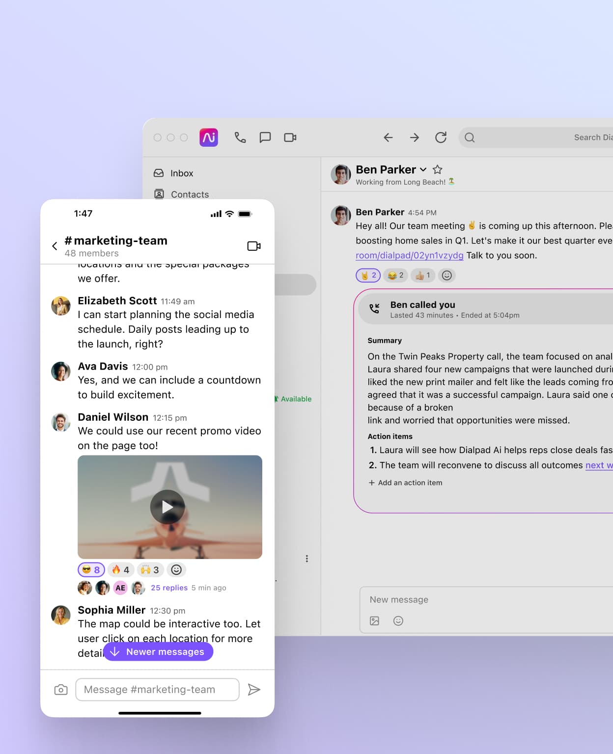 Screenshot of Dialpad's business text messaging features