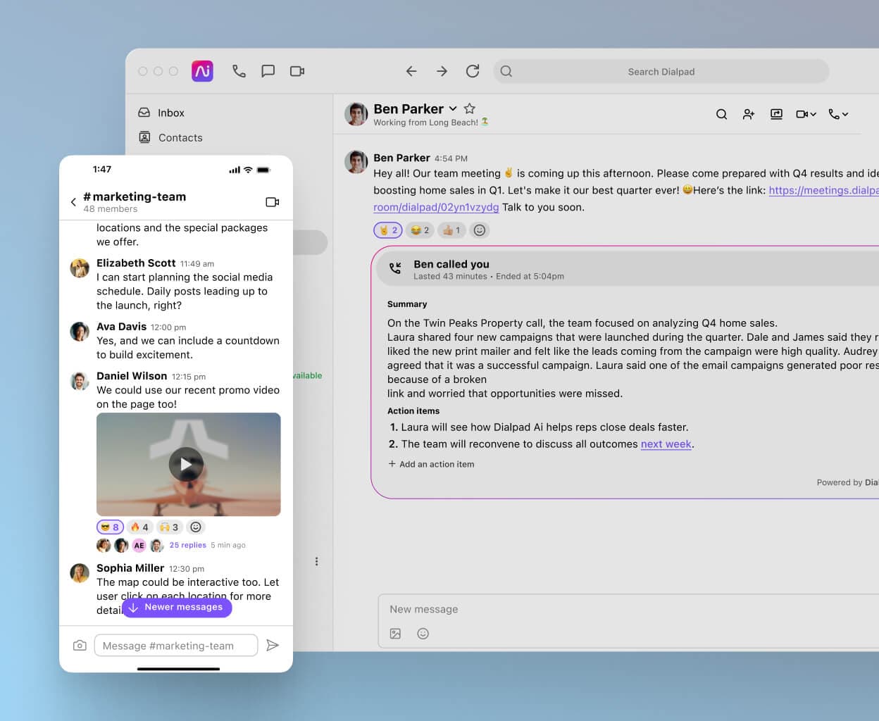 Desktop and mobile screenshots of the Dialpad app