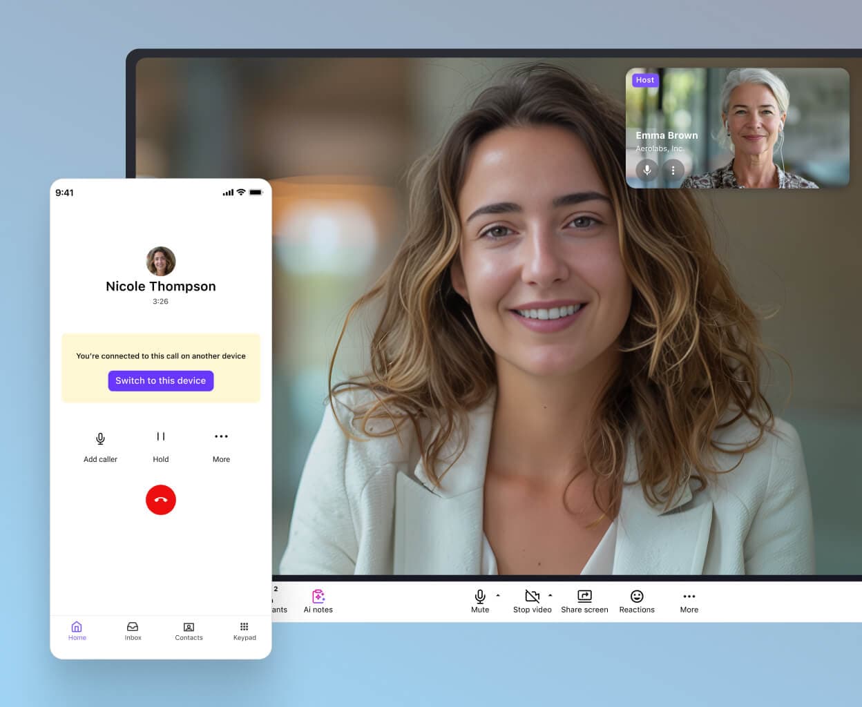 Screenshot of Dialpad's call flip feature seamlessly flipping a call between a desktop and mobile app