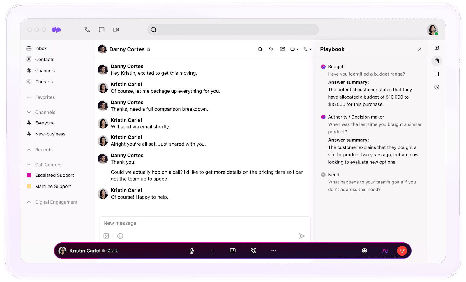 Screenshot of Dialpads Ai Playbooks feature